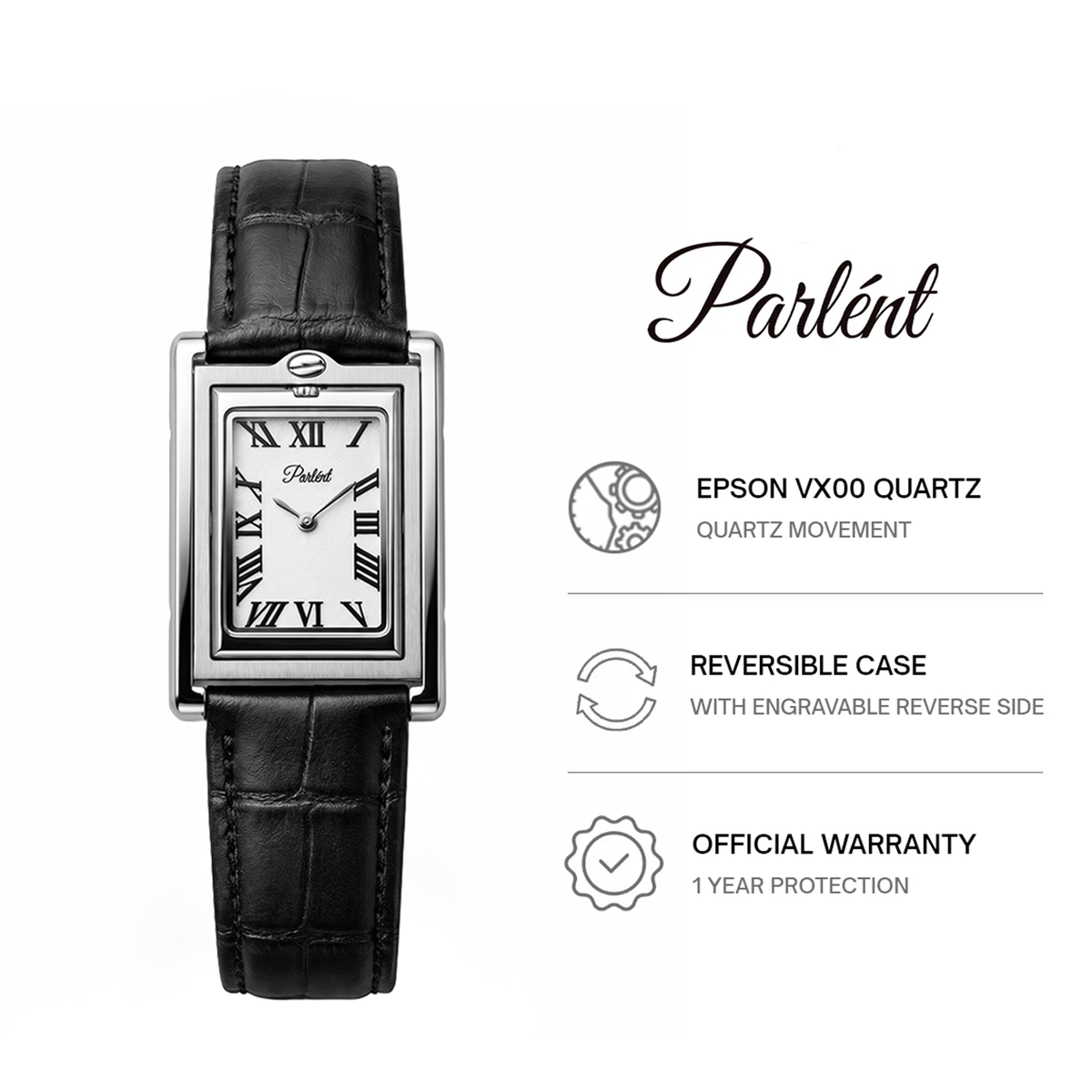 Parlent Aversa - Jam Tangan Pria 25mm × 38mm, Epson Japan VX00 Quartz Movement, Waterproof 3ATM (30M), Stainless Steel