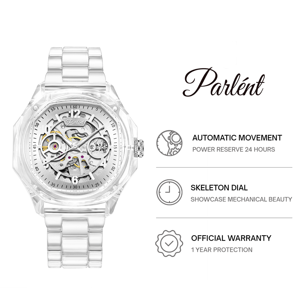 Parlent Gallant Lite Glacier - Jam Tangan Pria 42mm, Automatic Movement, Waterproof 3ATM (30M), Polycarbonate