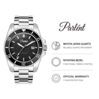 Parlent Crown Graphite - Jam Tangan Pria 40mm, Seiko Quartz Movement, Waterproof 5ATM (50M), Stainless Steel