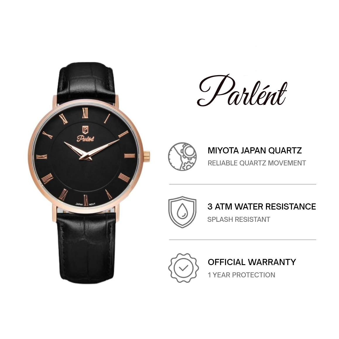 Parlent Louis Femme - Jam Tangan Wanita 36mm, Japan Quartz Movement, Waterproof 3ATM (30M), Stainless Steel