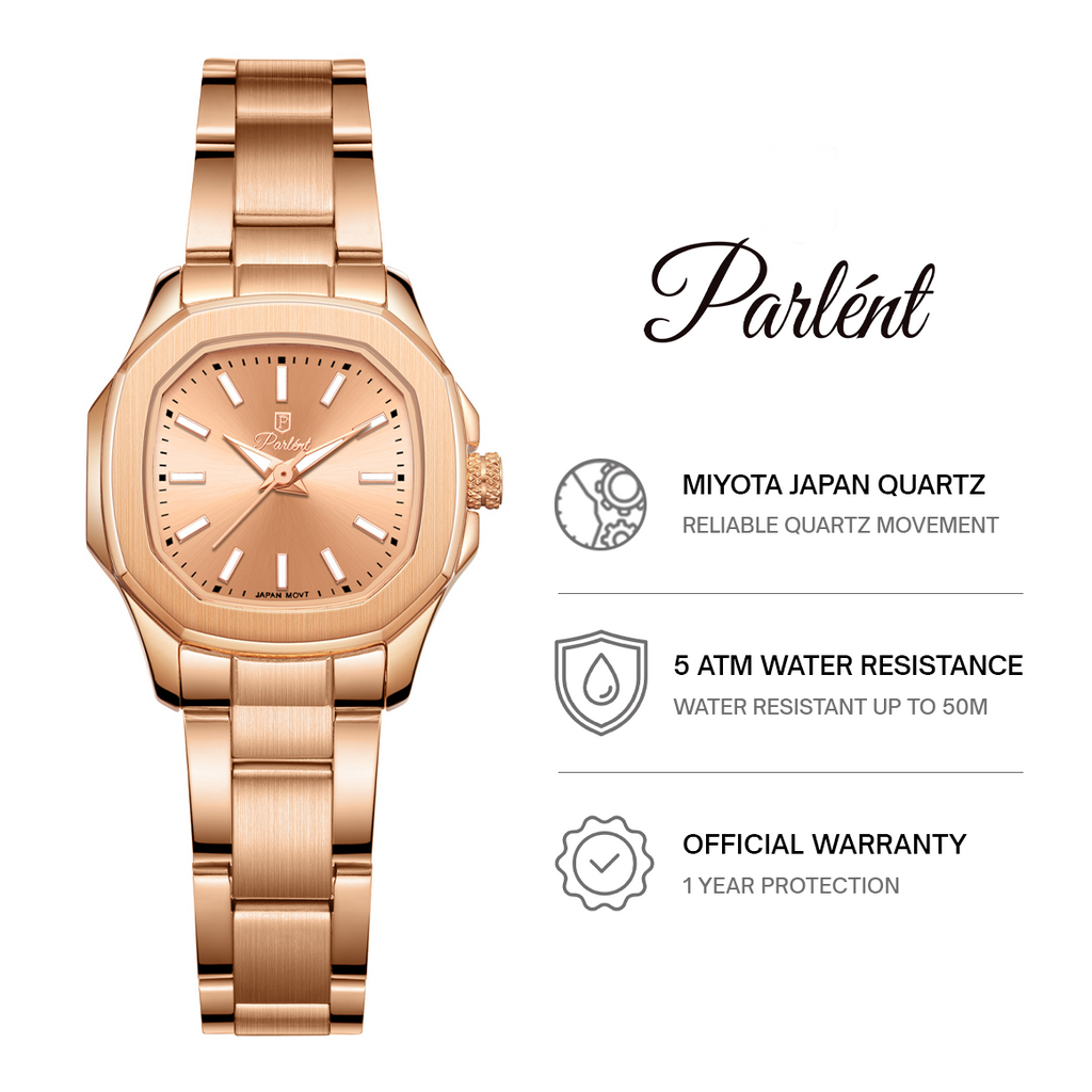 Parlent Gallant Thena - Jam Tangan Wanita 28mm, Miyota Japan Quartz Movement, Waterproof 5ATM (50M), Stainless Steel