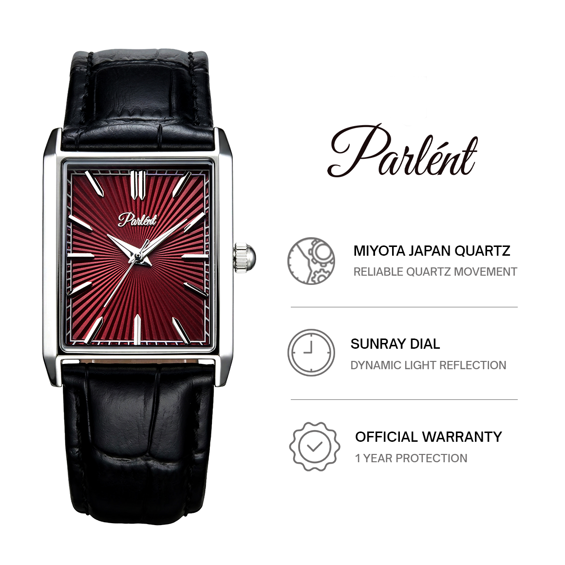 Parlent Prism - Jam Tangan Pria 25mm x 34mm, Miyota Japan Quartz Movement, Waterproof 3ATM (30M), Stainless Steel