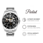 Parlent Crown Automatic - Jam Tangan Pria 40mm, Automatic Movement, Waterproof 5ATM (50M), Stainless Steel