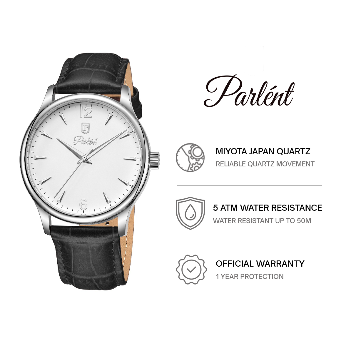 Parlent Theo - Jam Tangan Pria 42mm, Miyota Japan Quartz Movement, Waterproof 5ATM (50M), Stainless Steel