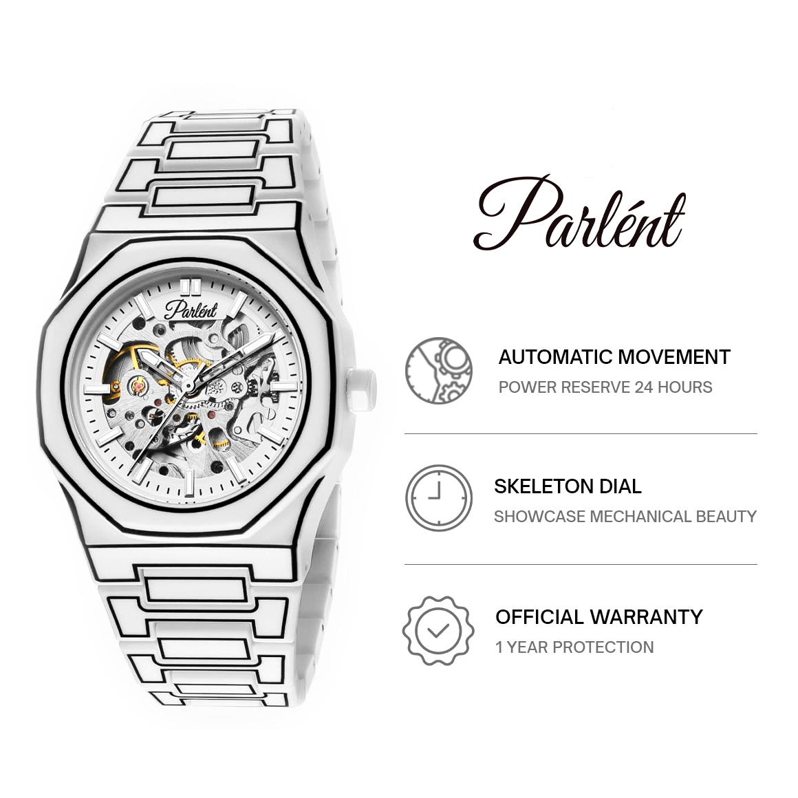 Parlent Palladium Sketch Automatic - Jam Tangan Pria 40mm, Automatic Movement, Waterproof 3ATM (30M), Polycarbonate