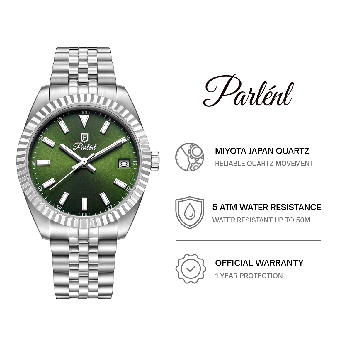 Parlent Imperial - Jam Tangan Pria 40mm, Miyota Japan Quartz Movement, Waterproof 5ATM (50M), Stainless Steel