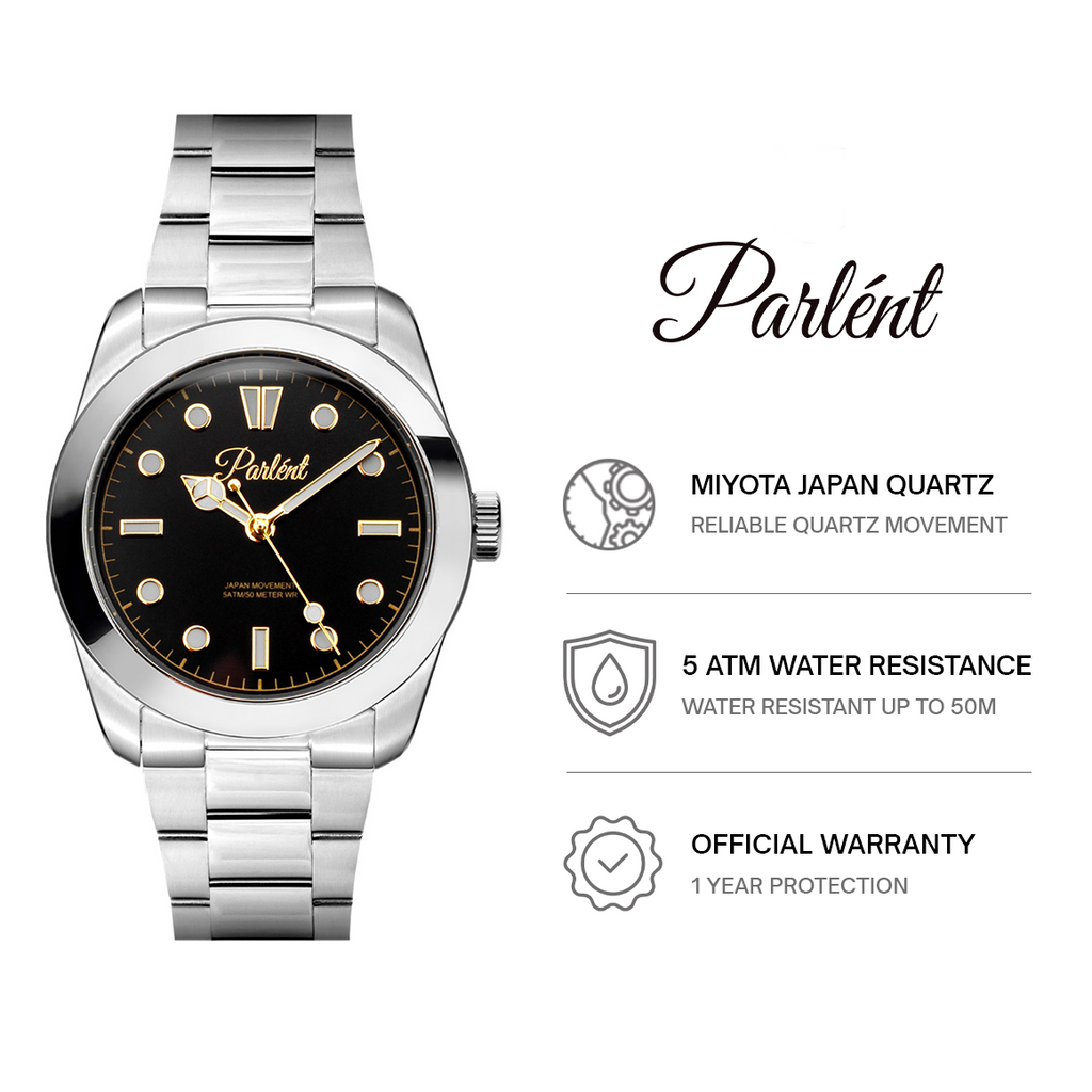 Parlent Averon - Jam Tangan Pria 38mm, Miyota Japan Quartz Movement, Waterproof 5ATM (50M), Stainless Steel