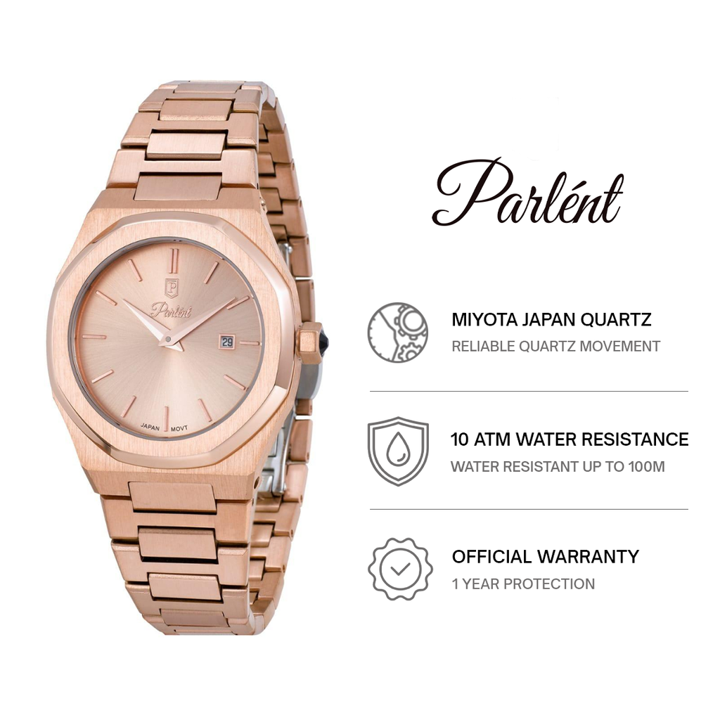 Parlent Palladium Femme Steel - Jam Tangan Wanita 34mm, Miyota Japan Quartz Movement, Waterproof 10ATM (100M), Stainless Steel
