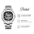 Parlent Gallant Vortex Steel - Jam Tangan Pria 42mm, Automatic Movement, Waterproof 5ATM (50M), Stainless Steel
