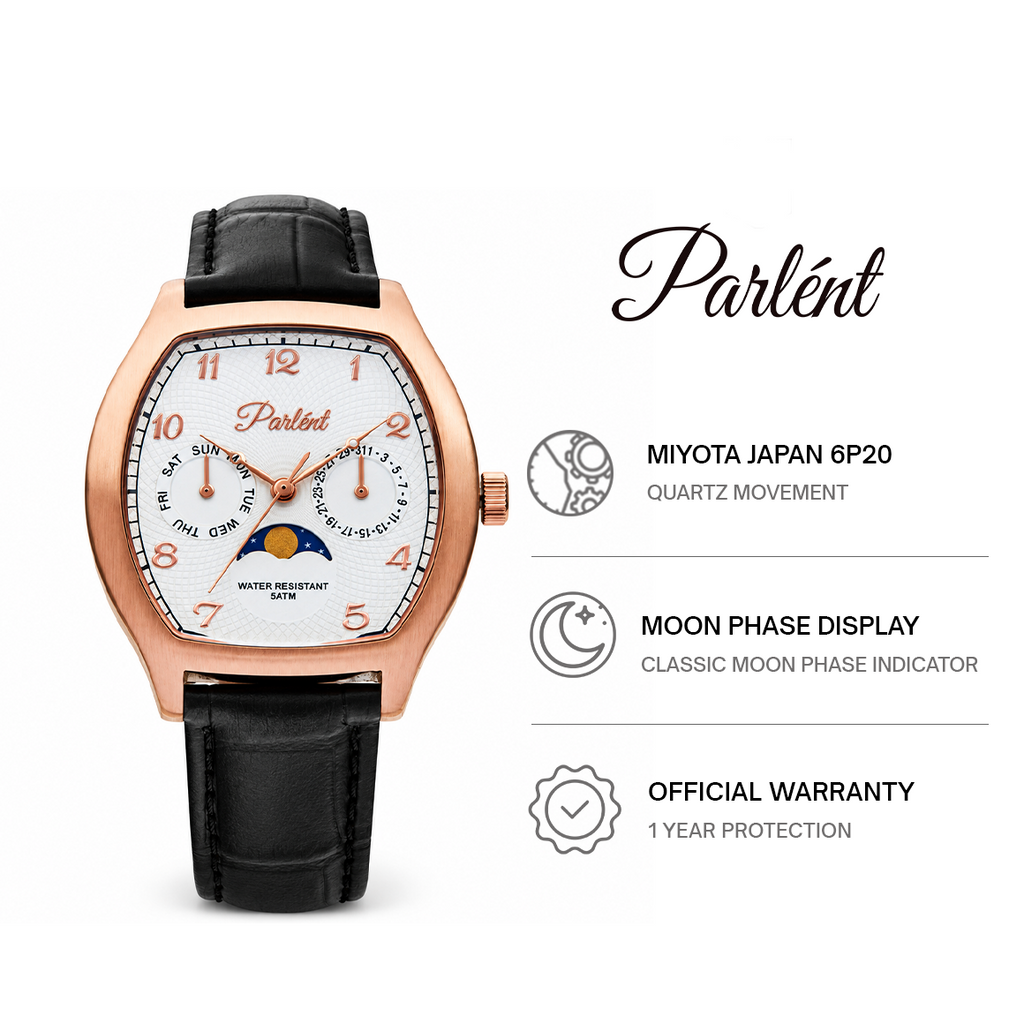 Parlent Valor - Jam Tangan Pria 36mm × 42.5mm, Miyota Japan 6P20 Quartz Movement, Waterproof 5ATM (50M), Stainless Steel