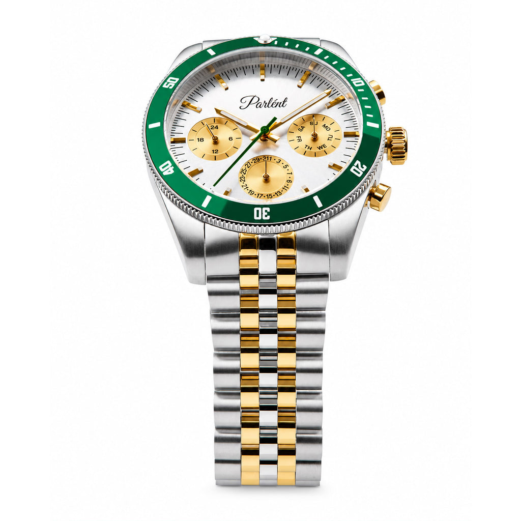 Parlent Crown Tritone - Jam Tangan Pria 40mm, Epson Japan VX9J Quartz Movement, Waterproof 5ATM (50M), Stainless Steel