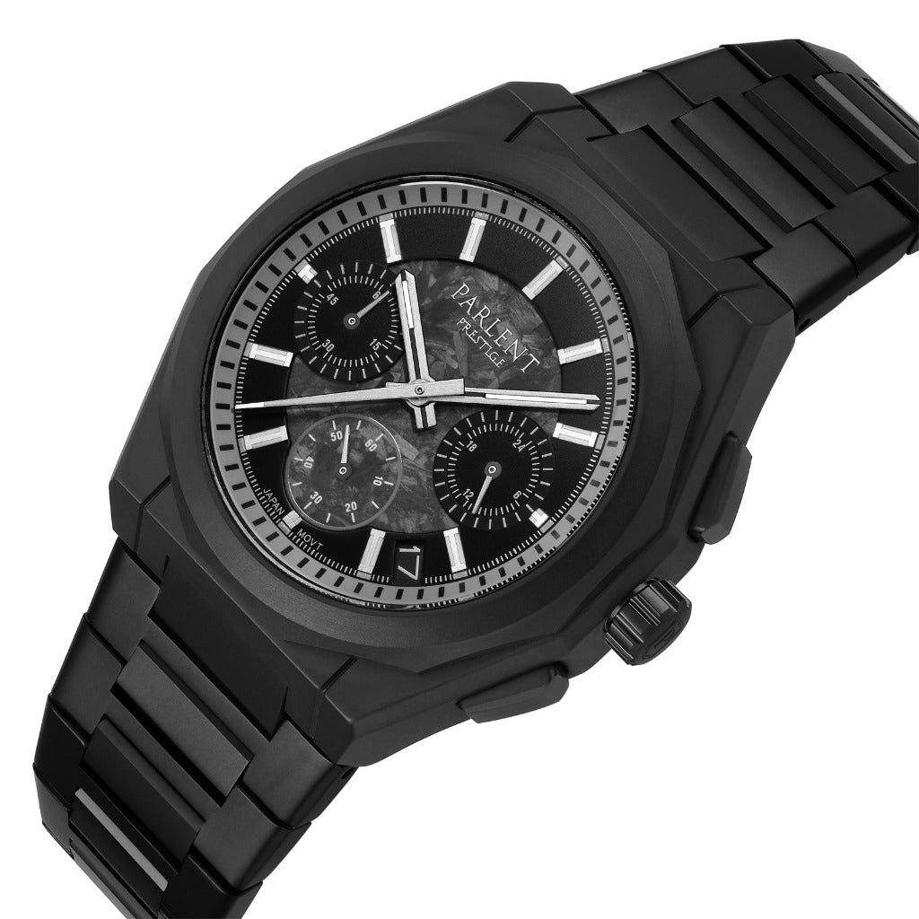 Parlent Prestige Stratos - Jam Tangan Pria 39mm, Seiko Japan VK63 Mecha-Quartz Movement, Waterproof 10ATM (100M), Stainless Steel
