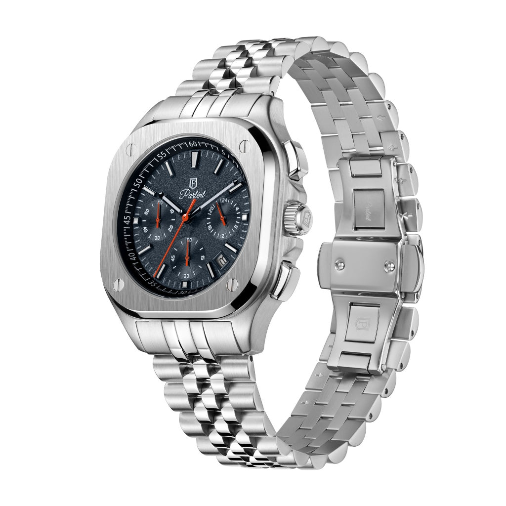 Parlent Sentinel - Jam Tangan Pria 42mm, Seiko Japan VD53 Quartz Movement, Waterproof 5ATM (50M), Stainless Steel