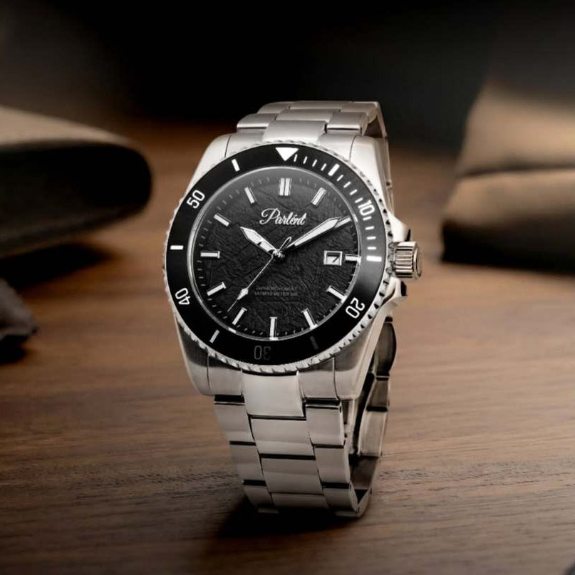 Parlent Crown Graphite - Jam Tangan Pria 40mm, Seiko Quartz Movement, Waterproof 5ATM (50M), Stainless Steel