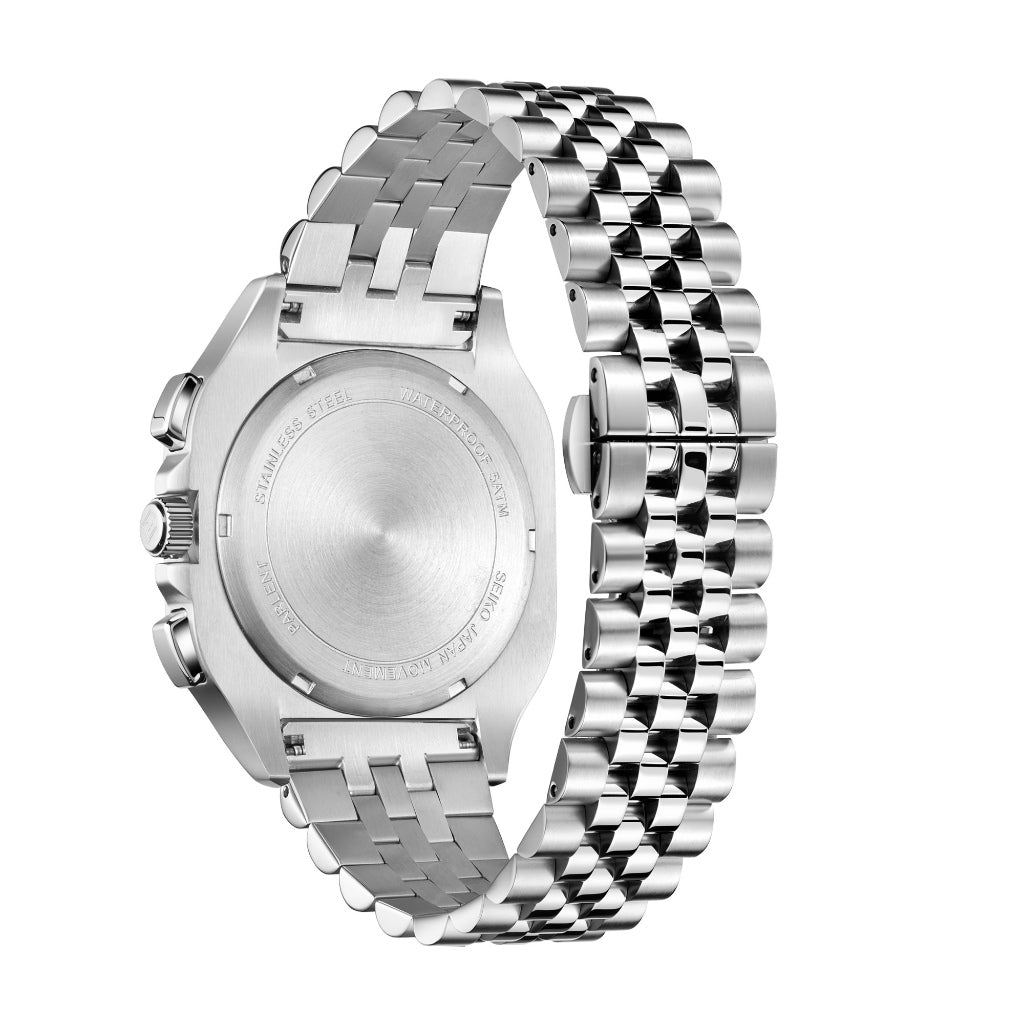 Parlent Sentinel - Jam Tangan Pria 42mm, Seiko Japan VD53 Quartz Movement, Waterproof 5ATM (50M), Stainless Steel
