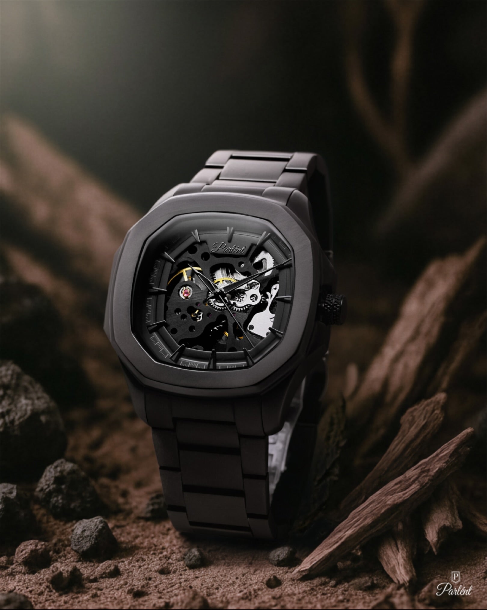 Parlent Gallant Phantom Steel - Jam Tangan Pria 42mm, Automatic Movement, Waterproof 5ATM (50M), Stainless Steel