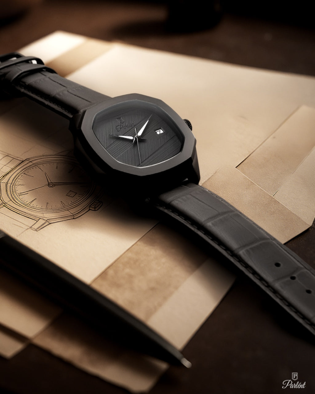 Parlent Gallant Graphite - Jam Tangan Pria 42mm, Miyota Japan Quartz Movement, Waterproof 5ATM (50M), Stainless Steel