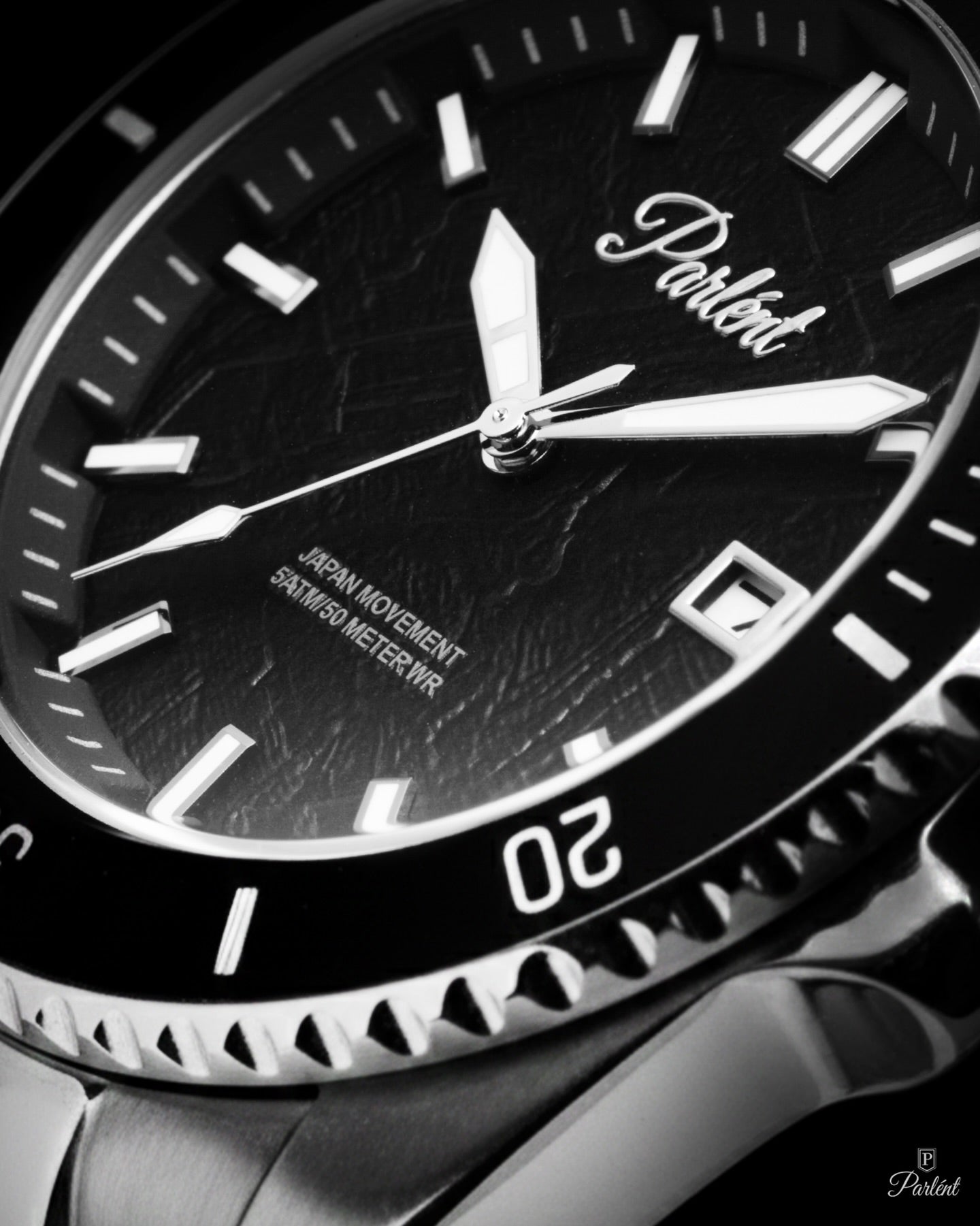 Parlent Crown Graphite - Jam Tangan Pria 40mm, Seiko Quartz Movement, Waterproof 5ATM (50M), Stainless Steel