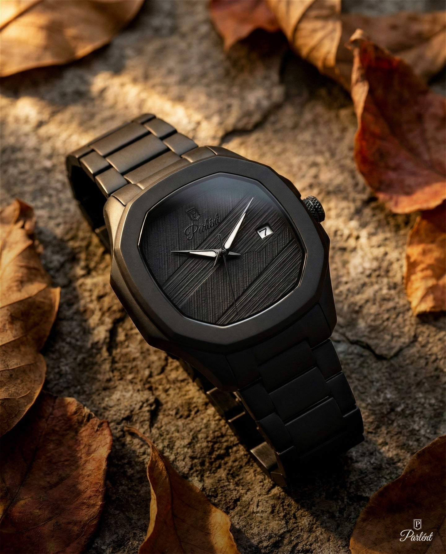 Parlent Gallant Graphite Steel - Jam Tangan Pria 42mm, Miyota Japan Quartz Movement, Waterproof 5ATM (50M), Stainless Steel