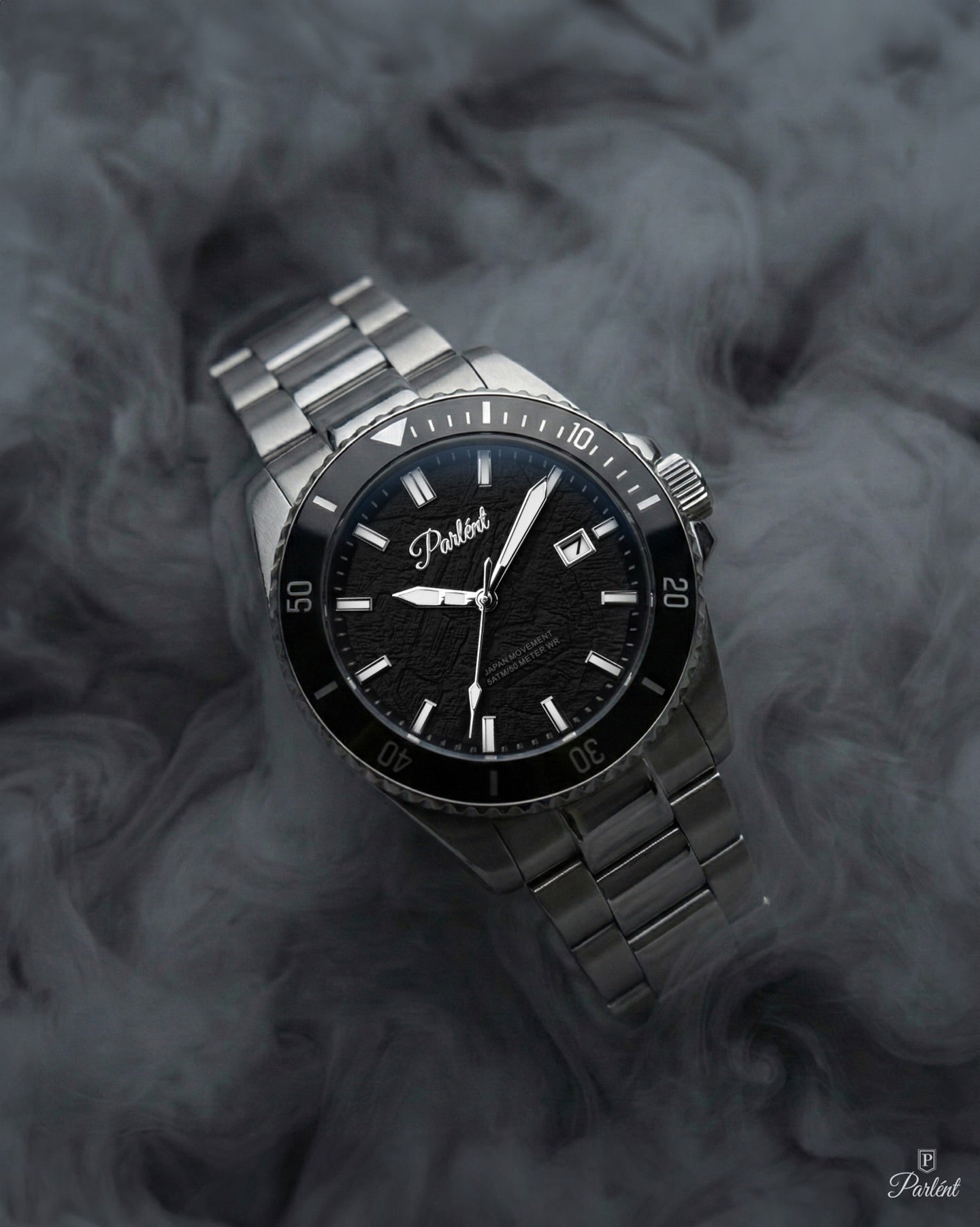 Parlent Crown Graphite - Jam Tangan Pria 40mm, Seiko Quartz Movement, Waterproof 5ATM (50M), Stainless Steel