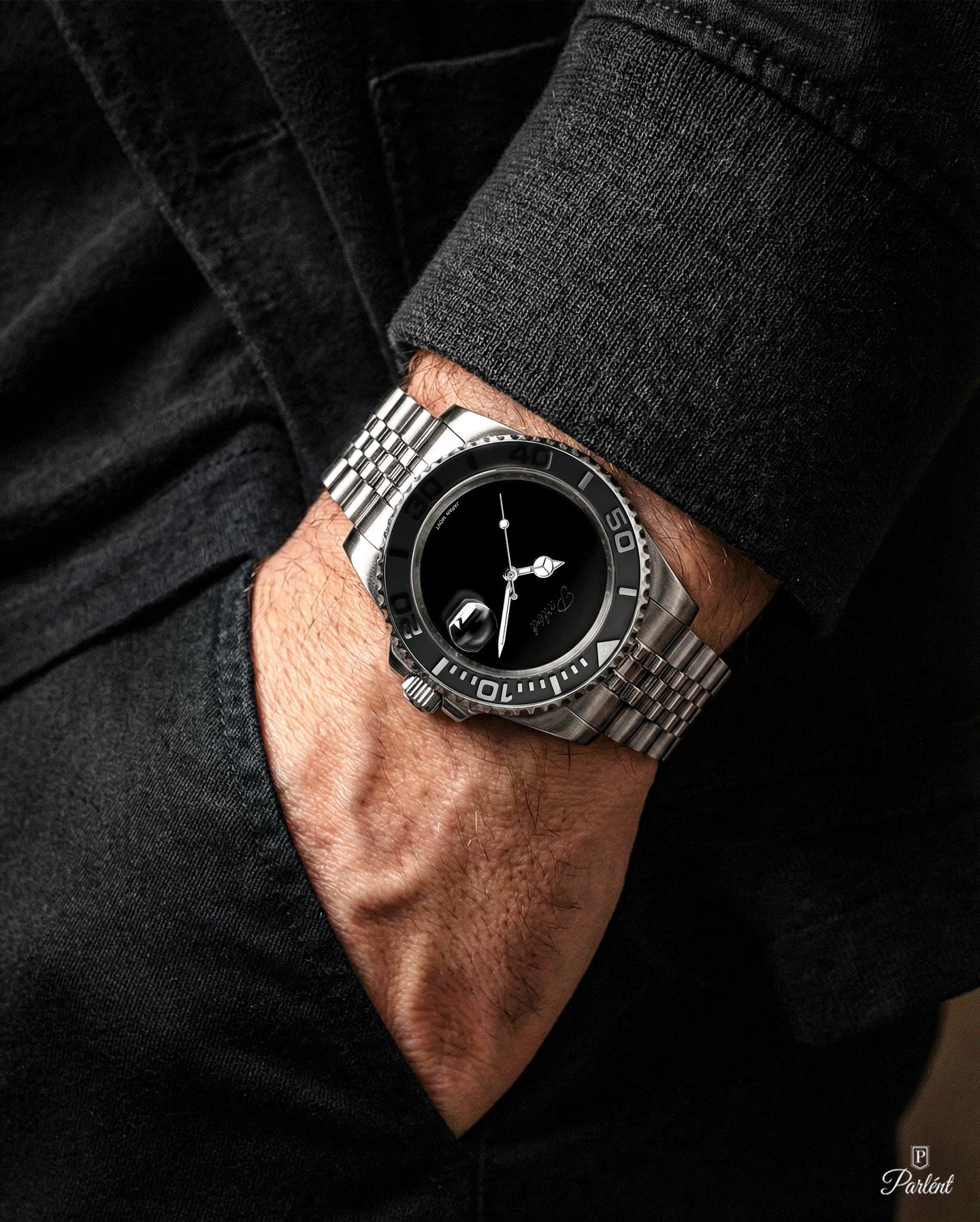 Parlent Crown Shadow - Jam Tangan Pria 40mm, Miyota Japan Quartz Movement, Waterproof 5ATM (50M), Stainless Steel