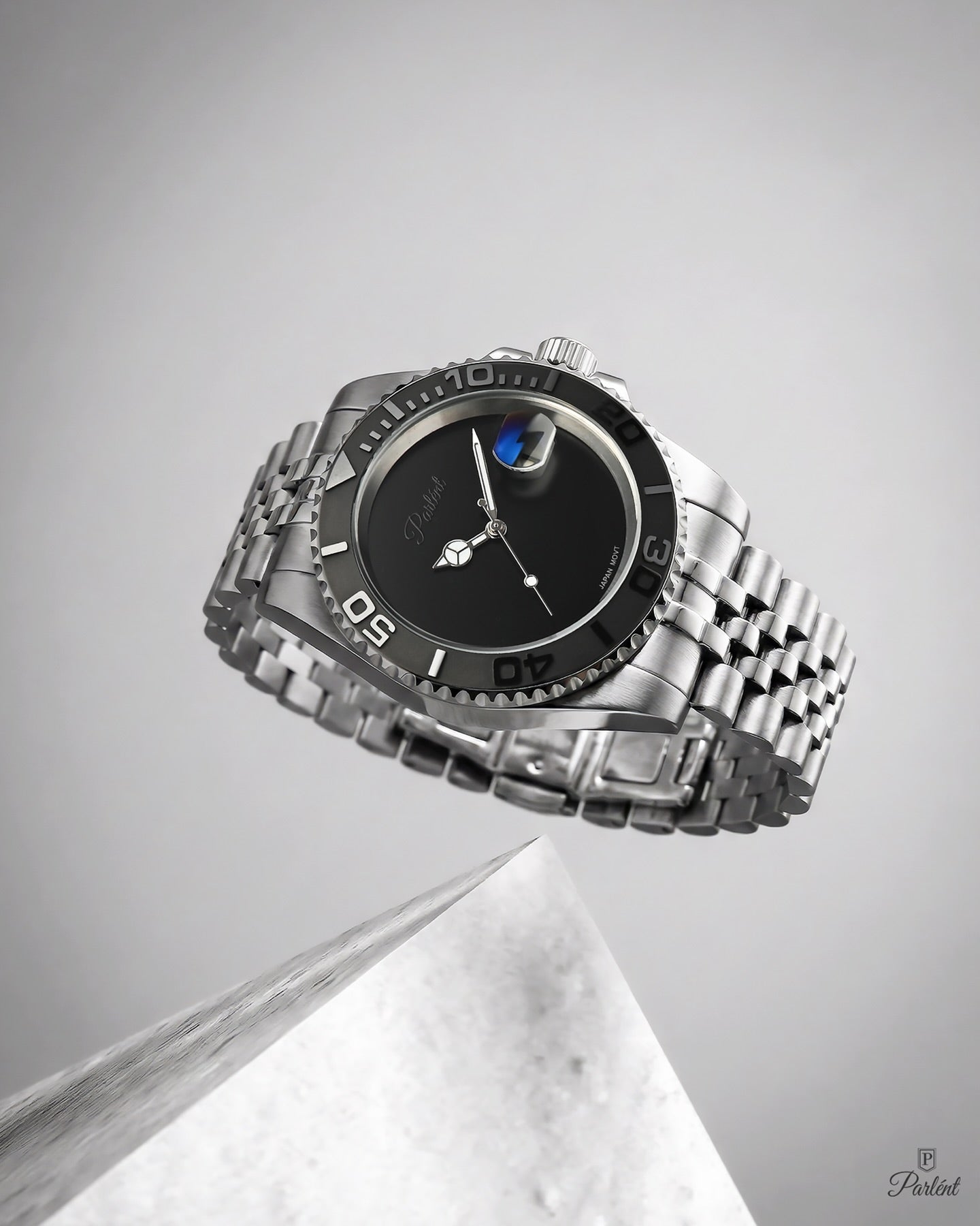 Parlent Crown Shadow - Jam Tangan Pria 40mm, Miyota Japan Quartz Movement, Waterproof 5ATM (50M), Stainless Steel
