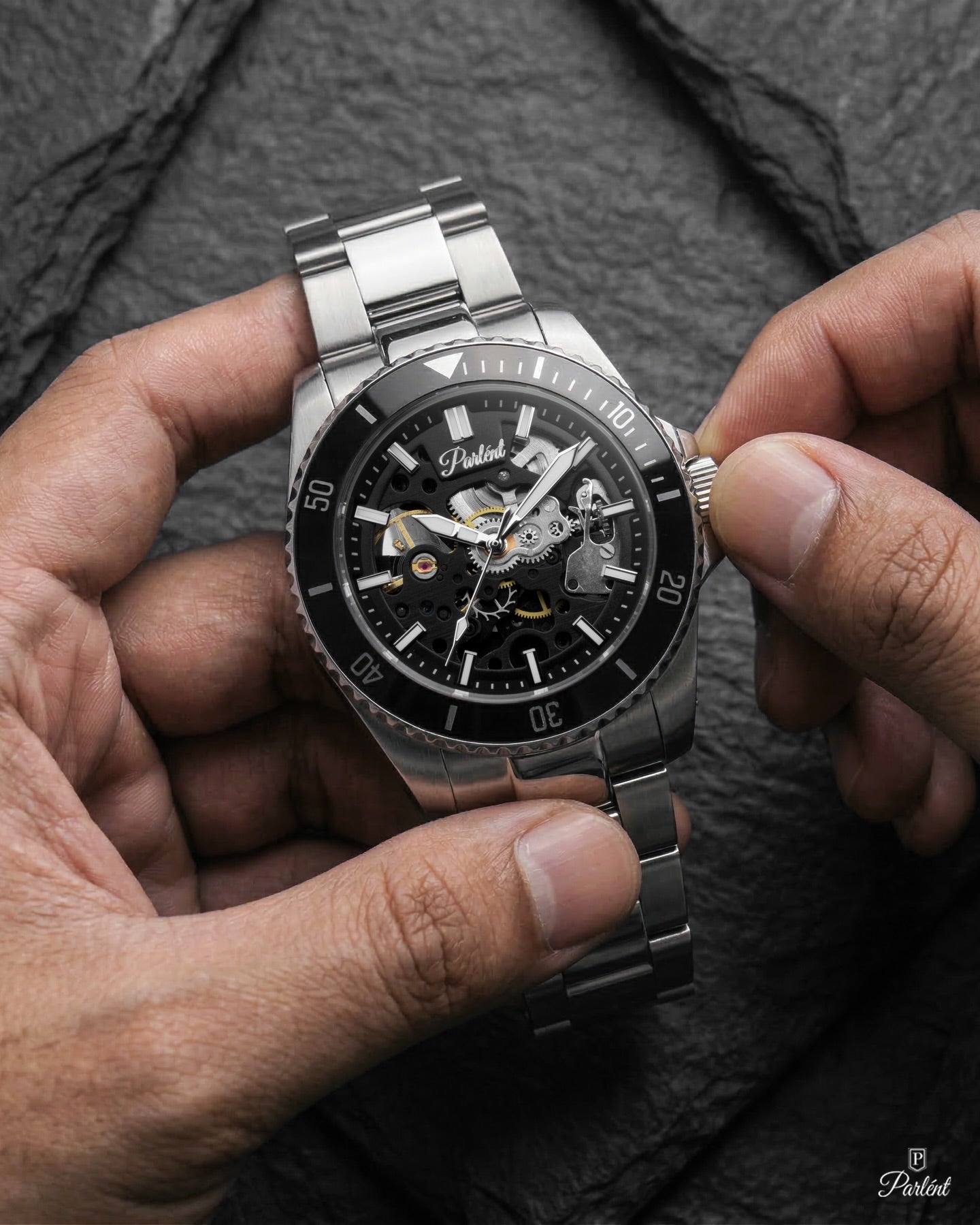 Parlent Crown Automatic - Jam Tangan Pria 40mm, Automatic Movement, Waterproof 5ATM (50M), Stainless Steel