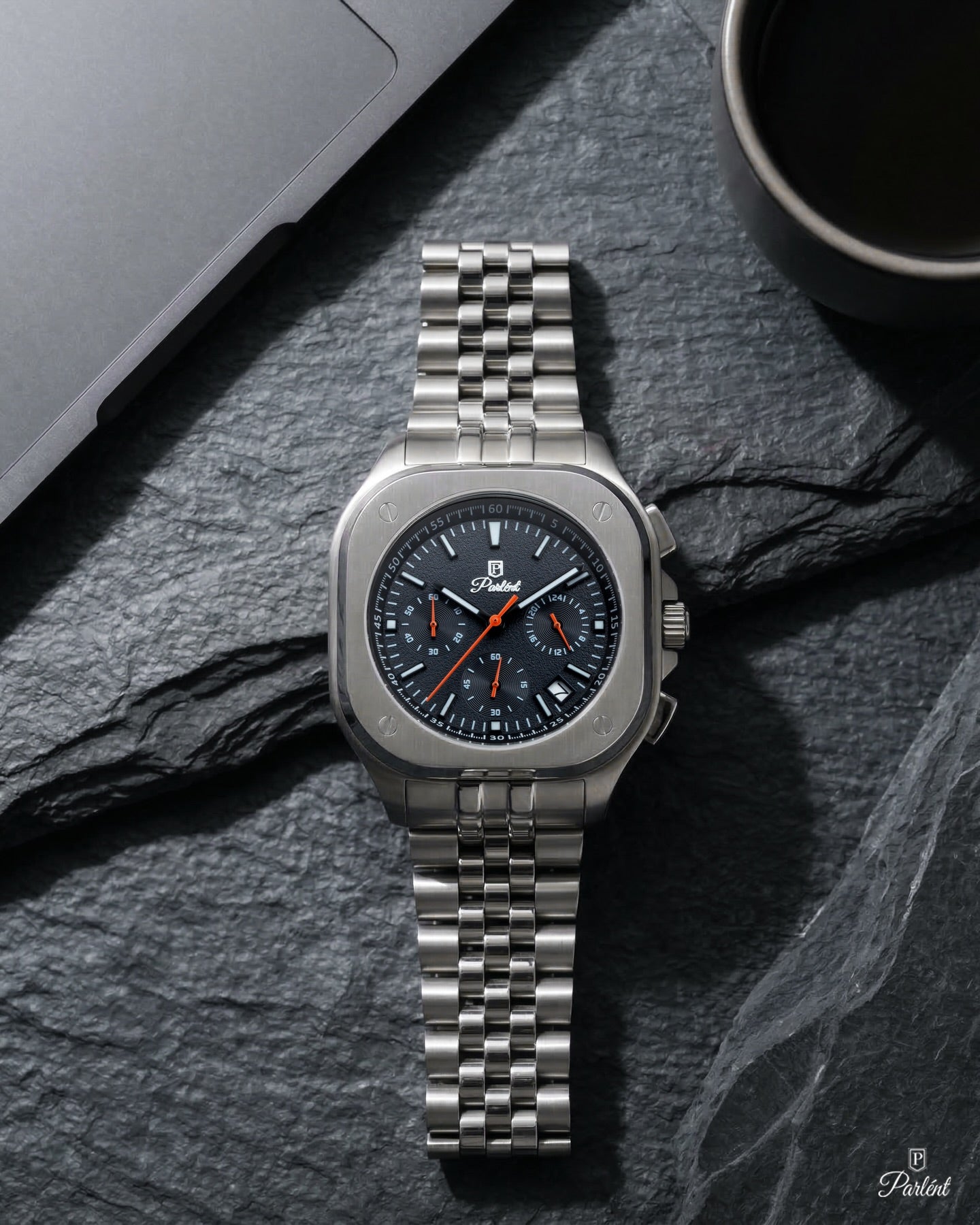 Parlent Sentinel - Jam Tangan Pria 42mm, Seiko Japan VD53 Quartz Movement, Waterproof 5ATM (50M), Stainless Steel