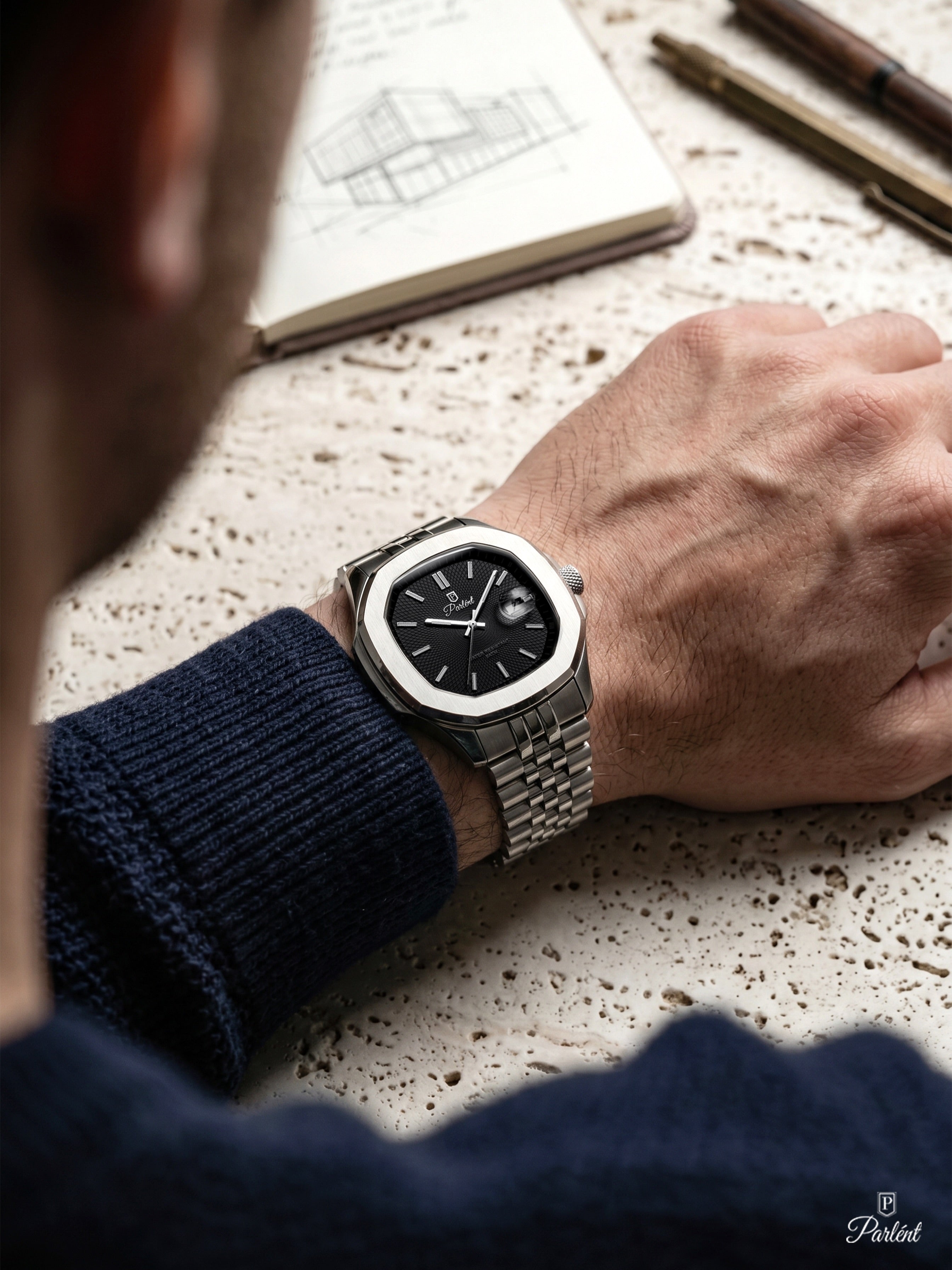 Parlent Gallant Terra - Jam Tangan Pria 42mm, Miyota Japan Quartz Movement, Waterproof 5ATM (50M), Stainless Steel