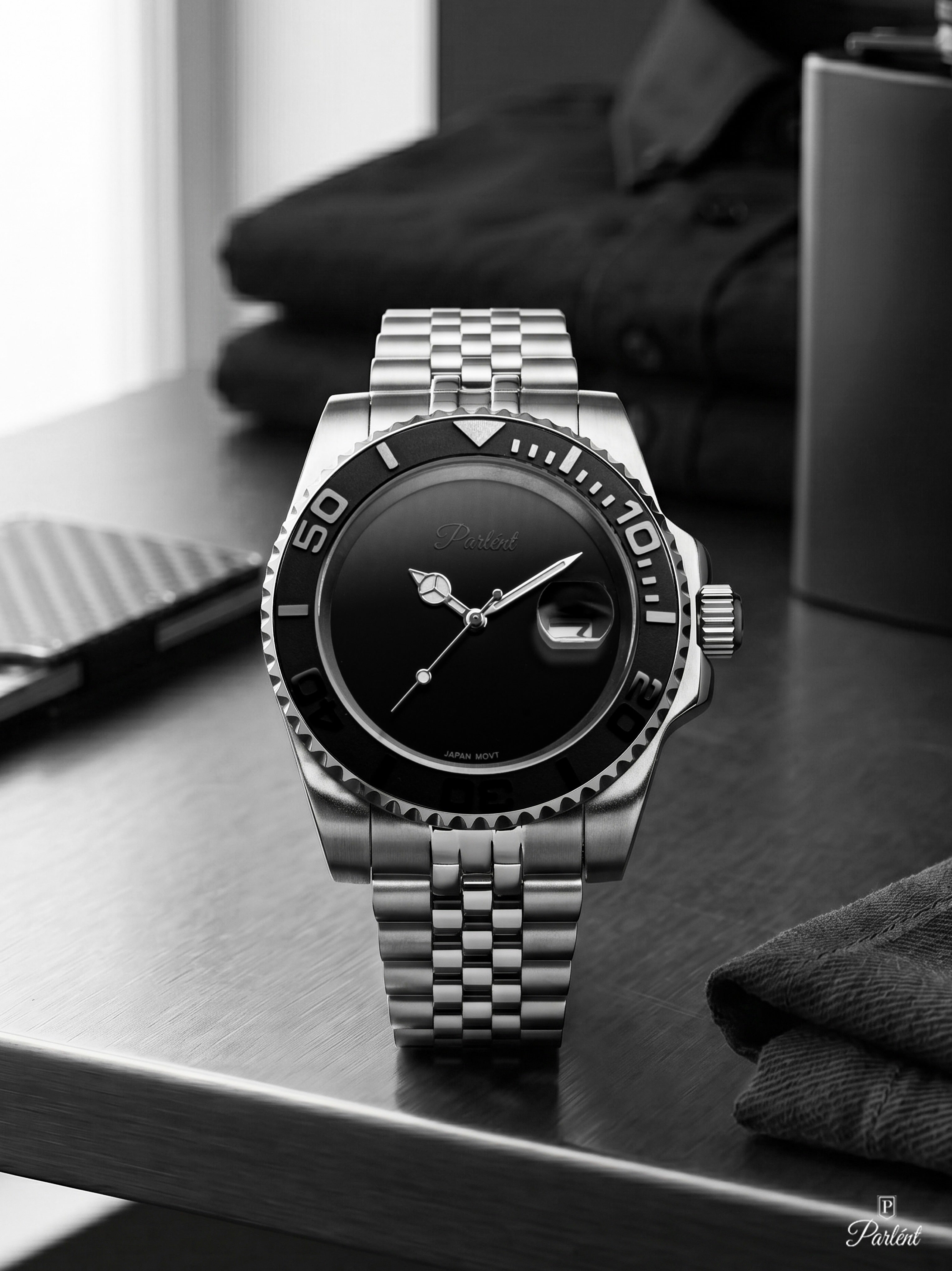 Parlent Crown Shadow - Jam Tangan Pria 40mm, Miyota Japan Quartz Movement, Waterproof 5ATM (50M), Stainless Steel