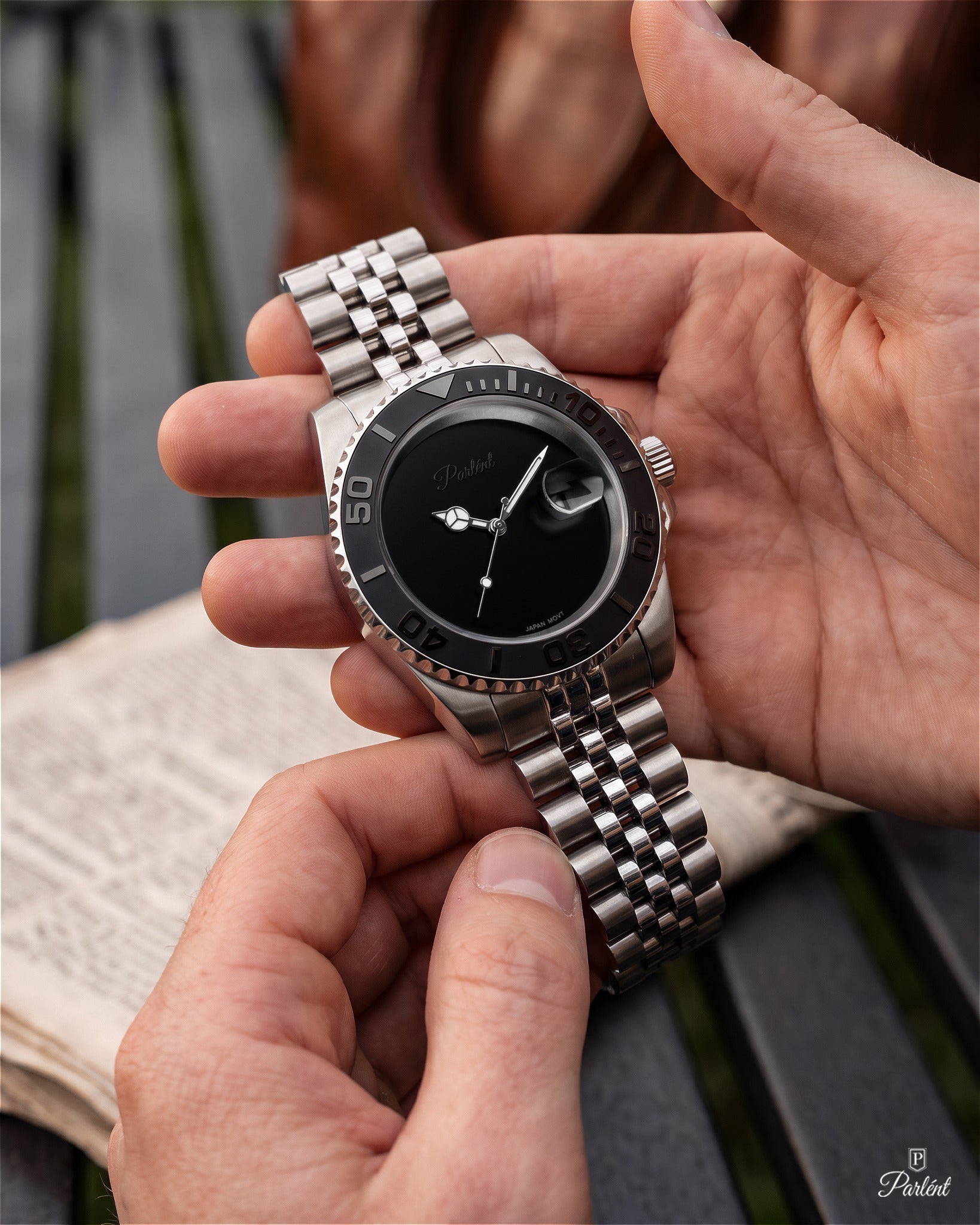 Parlent Crown Shadow - Jam Tangan Pria 40mm, Miyota Japan Quartz Movement, Waterproof 5ATM (50M), Stainless Steel